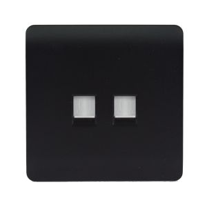 Trendi, Artistic Modern RJ11 Telephone & PC Ethernet Matt Black Finish, BRITISH MADE, (35mm Back Box Required), 5yrs Warranty