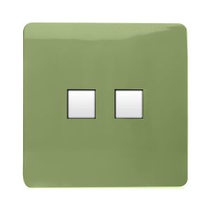 Trendi, Artistic Modern Twin RJ11 Telephone Moss Green Finish, BRITISH MADE, (35mm Back Box Required), 5yrs Warranty