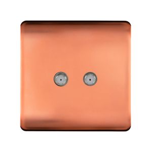 Trendi, Artistic Modern 2 Gang Male F-Type Satellite Television Socket Copper, (25mm Back Box Required), 5yrs Warranty