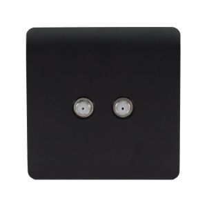 Trendi, Artistic Modern 2 Gang Male F-Type Satellite Television Socket Matt Black, (25mm Back Box Required), 5yrs Warranty