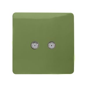 Trendi, Artistic Modern 2 Gang Male F-Type Satellite Television Socket Moss Green, (25mm Back Box Required), 5yrs Warranty