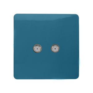 Trendi, Artistic Modern 2 Gang Male F-Type Satellite Television Socket Ocean Blue, (25mm Back Box Required), 5yrs Warranty