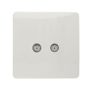 Trendi, Artistic Modern 2 Gang Male F-Type Satellite Television Socket Ice White, (25mm Back Box Required), 5yrs Warranty