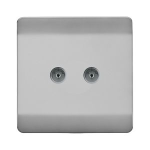 Trendi, Artistic Modern Twin TV Co-Axial Outlet Brushed Steel Finish, BRITISH MADE, (25mm Back Box Required), 5yrs Warranty