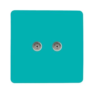 Trendi, Artistic Modern Twin TV Co-Axial Outlet Bright Teal Finish, BRITISH MADE, (25mm Back Box Required), 5yrs Warranty