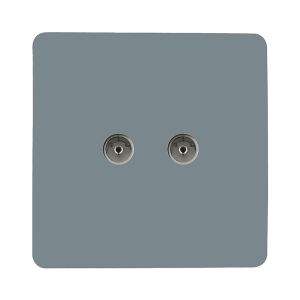 Trendi, Artistic Modern Twin TV Co-Axial Outlet Cool Grey Finish, BRITISH MADE, (25mm Back Box Required), 5yrs Warranty