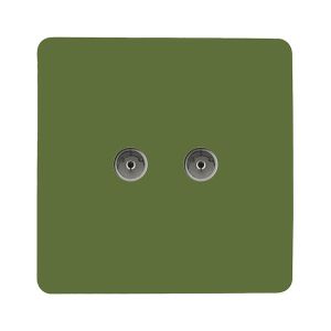 Trendi, Artistic Modern Twin TV Co-Axial Outlet Moss Green Finish, BRITISH MADE, (25mm Back Box Required), 5yrs Warranty