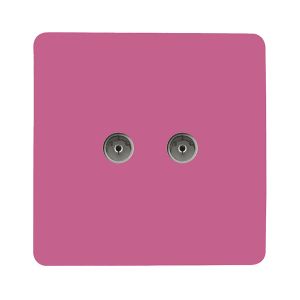 Trendi, Artistic Modern Twin TV Co-Axial Outlet Pink Finish, BRITISH MADE, (25mm Back Box Required), 5yrs Warranty