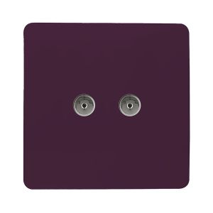 Trendi, Artistic Modern Twin TV Co-Axial Outlet Plum Finish, BRITISH MADE, (25mm Back Box Required), 5yrs Warranty