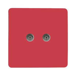 Trendi, Artistic Modern Twin TV Co-Axial Outlet Strawberry Finish, BRITISH MADE, (25mm Back Box Required), 5yrs Warranty