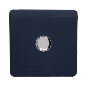 Trendi, Artistic Modern 1 Gang 1 Way LED Dimmer Switch, 5-150W Load Navy Blue/Chrome Finish, (35mm Back Box Required), 5yrs Warranty