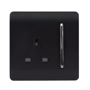 Trendi, Artistic Modern 1 Gang 13Amp Switched Socket Matt Black Finish, BRITISH MADE, (25mm Back Box Required), 5yrs Warranty