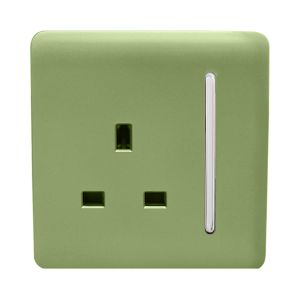 Trendi, Artistic Modern 1 Gang 13Amp Switched Socket Moss Green Finish, BRITISH MADE, (25mm Back Box Required), 5yrs Warranty