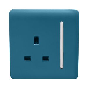 Trendi, Artistic Modern 1 Gang 13Amp Switched Socket Ocean Blue Finish, BRITISH MADE, (25mm Back Box Required), 5yrs Warranty