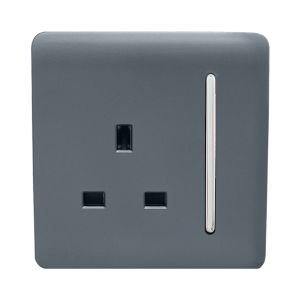 Trendi, Artistic Modern 1 Gang 13Amp Switched Socket Warm Grey Finish, BRITISH MADE, (25mm Back Box Required), 5yrs Warranty