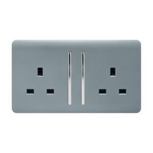 Trendi, Artistic Modern 2 Gang 13Amp Long Switched Double Socket Cool Grey Finish, BRITISH MADE, (25mm Back Box Required), 5yrs Warranty