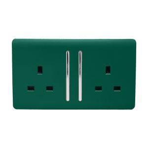 Trendi, Artistic Modern 2 Gang 13Amp Long Switched Double Socket Dark Green Finish, BRITISH MADE, (25mm Back Box Required), 5yrs Warranty