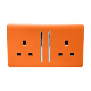 Trendi, Artistic Modern 2 Gang 13Amp Long Switched Double Socket Orange Finish, BRITISH MADE, (25mm Back Box Required), 5yrs Warranty