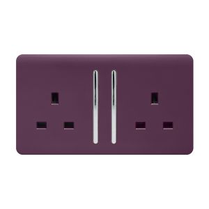 Trendi, Artistic Modern 2 Gang 13Amp Long Switched Double Socket Plum Finish, BRITISH MADE, (25mm Back Box Required), 5yrs Warranty