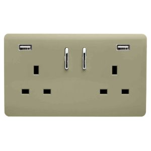 Trendi, Artistic Modern 2 Gang 13A Short S/W Double Socket, 2x2.1Mah USB Champagne Gold Finish, BRITISH MADE, (35mm Back Box Required), 5yrs Warranty