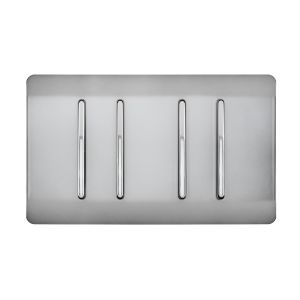 Trendi, Artistic Modern 4 Gang  (1x 2 Way 3x 3 Way Intermediate Twin Plate) Brushed Steel, BRITISH MADE, (25mm Back Box Required), 5yrs Warranty