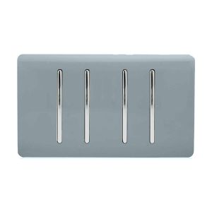 Trendi, Artistic Modern 4 Gang  (3x 2 Way 1x 3 Way Intermediate Twin Plate) Cool Grey Finish, BRITISH MADE, (25mm Back Box Required), 5yrs Warranty