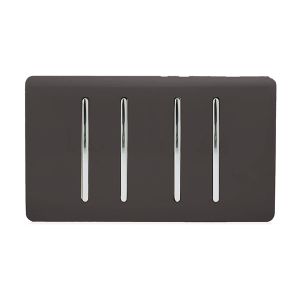 Trendi, Artistic Modern 4 Gang  (3x 2 Way 1x 3 Way Intermediate Twin Plate) Dark Brown Finish, BRITISH MADE, (25mm Back Box Required), 5yrs Warranty