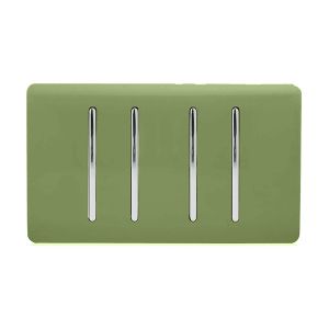 Trendi, Artistic Modern 4 Gang  (3x 2 Way 1x 3 Way Intermediate Twin Plate) Moss Green Finish, BRITISH MADE, (25mm Back Box Required), 5yrs Warranty