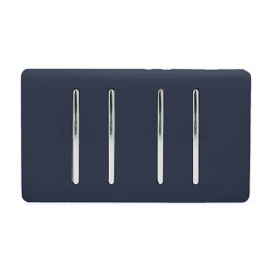 Trendi, Artistic Modern 4 Gang  (3x 2 Way 1x 3 Way Intermediate Twin Plate) Navy Blue Finish, BRITISH MADE, (25mm Back Box Required), 5yrs Warranty