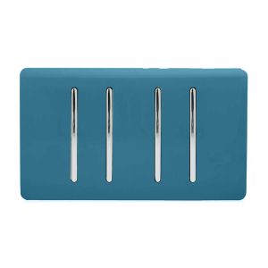 Trendi, Artistic Modern 4 Gang  (3x 2 Way 1x 3 Way Intermediate Twin Plate) Ocean Blue Finish, BRITISH MADE, (25mm Back Box Required), 5yrs Warranty