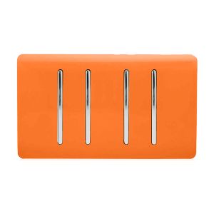 Trendi, Artistic Modern 4 Gang  (3x 2 Way 1x 3 Way Intermediate Twin Plate) Orange Finish, BRITISH MADE, (25mm Back Box Required), 5yrs Warranty