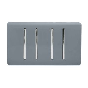 Trendi, Artistic Modern 4 Gang  (3x 2 Way 1x 3 Way Intermediate Twin Plate) Warm Grey Finish, BRITISH MADE, (25mm Back Box Required), 5yrs Warranty