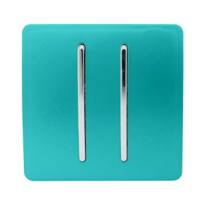 Trendi, Artistic Modern 2 Gang (1x2 Way, 1xIntermediate) 10 Amp Rocker Bright Teal Finish, BRITISH MADE, (25mm Back Box Required), 5yrs Warranty