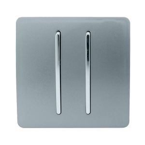 Trendi, Artistic Modern 2 Gang Intermediate 10 Amp Rocker Cool Grey Finish, BRITISH MADE, (25mm Back Box Required), 5yrs Warranty