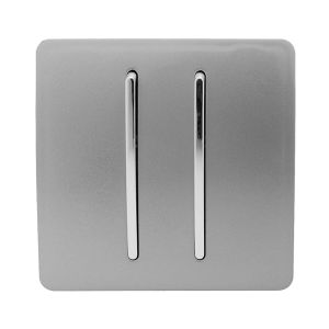 Trendi, Artistic Modern 2 Gang 2 Way 10 Amp Rocker Light Grey Finish, BRITISH MADE, (25mm Back Box Required), 5yrs Warranty