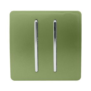 Trendi, Artistic Modern 2 Gang 2 Way 10 Amp Rocker Moss Green Finish, BRITISH MADE, (25mm Back Box Required), 5yrs Warranty