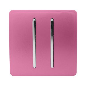 Trendi, Artistic Modern 2 Gang 2 Way 10 Amp Rocker Pink Finish, BRITISH MADE, (25mm Back Box Required), 5yrs Warranty