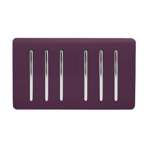 Trendi, Artistic Modern 6 Gang 2 Way 10 Amp Rocker Twin Plate Plum Finish, BRITISH MADE, (35mm Back Box Required), 5yrs Warranty