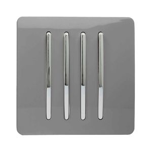 Trendi, Artistic Modern 4 Gang 2 Way 10 Amp Rocker Light Grey Finish, BRITISH MADE, (25mm Back Box Required), 5yrs Warranty