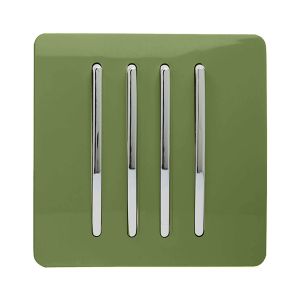 Trendi, Artistic Modern 4 Gang 2 Way 10 Amp Rocker Moss Green Finish, BRITISH MADE, (25mm Back Box Required), 5yrs Warranty