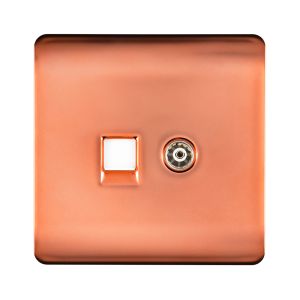 Trendi, Artistic Modern TV Co-Axial & RJ11 Telephone Copper Finish, BRITISH MADE, (35mm Back Box Required), 5yrs Warranty