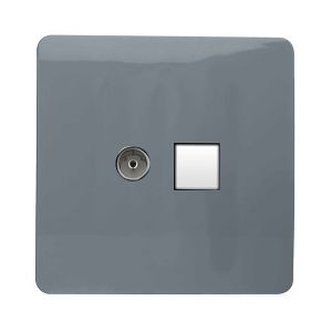 Trendi, Artistic Modern TV Co-Axial & RJ11 Telephone Warm Grey Finish, BRITISH MADE, (35mm Back Box Required), 5yrs Warranty