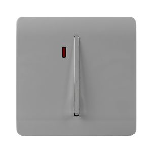 Trendi, Artistic Modern 45 Amp Neon Insert Double Pole Switch Light Grey Finish, BRITISH MADE, (35mm Back Box Required), 5yrs Warranty