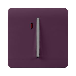 Trendi, Artistic Modern 20 Amp Neon Insert Double Pole Switch Plum Finish, BRITISH MADE, (25mm Back Box Required), 5yrs Warranty