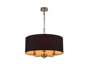 Banyan 3 Light Multi Arm Pendant, With 1.5m Chain, E14 Antique Brass With 50cm x 20cm Dual Faux Silk Shade, Black/Green Olive