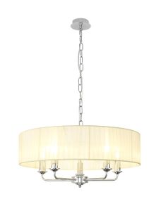 Banyan 5 Light Multi Arm Pendant With 60cm x 15cm Organza Shade Polished Chrome/Cream