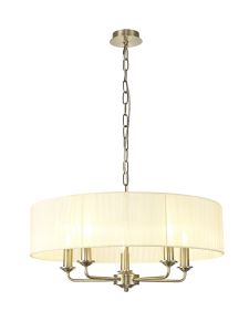 Banyan 5 Light Multi Arm Pendant With 60cm x 15cm Organza Shade Antique Brass/Cream