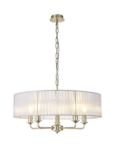 Banyan 5 Light Multi Arm Pendant With 60cm x 15cm Organza Shade Antique Brass/Grey