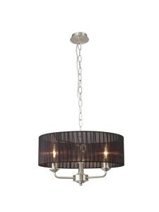 Banyan 3 Light Multi Arm Pendant With 45cm x 15cm Organza Shade Satin Nickel/Black