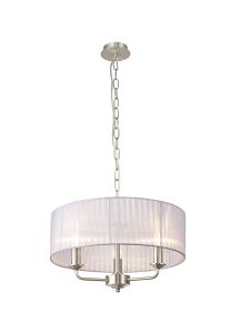 Banyan 3 Light Multi Arm Pendant With 45cm x 15cm Organza Shade Satin Nickel/Grey